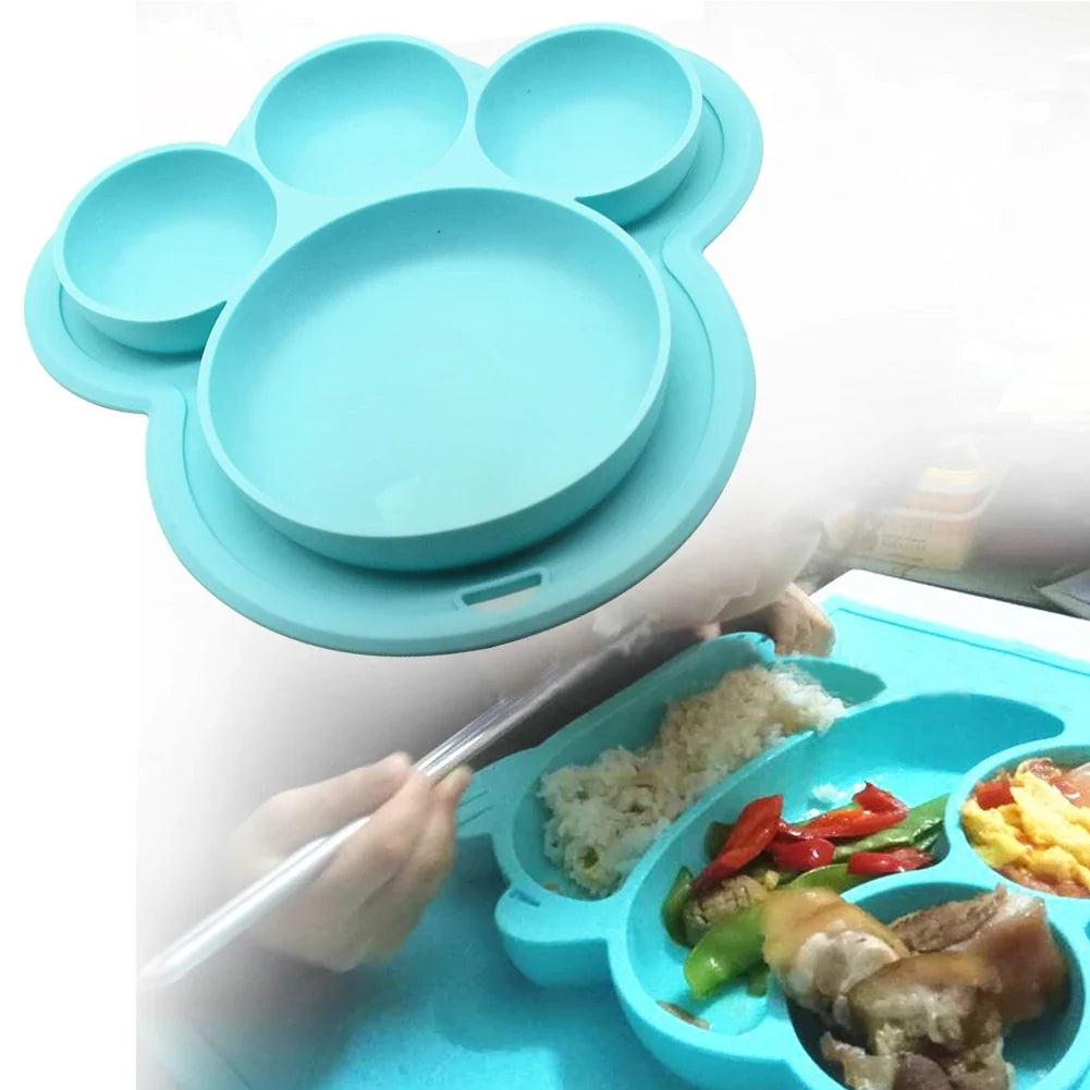 Kids Food – grade Silicone Home Dinner Dish Baby Plate Tableware Bear Paw Shape Children Training Cartoon Bowls Suction