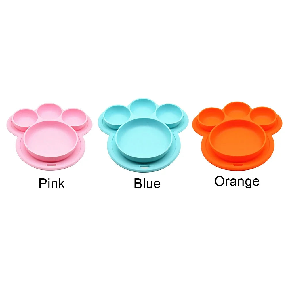 Kids Food – grade Silicone Home Dinner Dish Baby Plate Tableware Bear Paw Shape Children Training Cartoon Bowls Suction