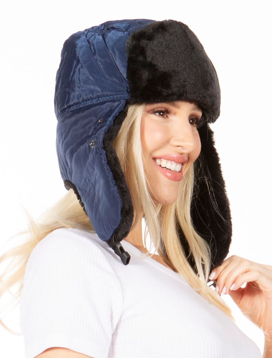 Sakkas Esty Ushanka Trapper Hat Adjustable Buckle Faux Fur Lined Winter Aviator Russian Hat Removable Mask for Men & Wom