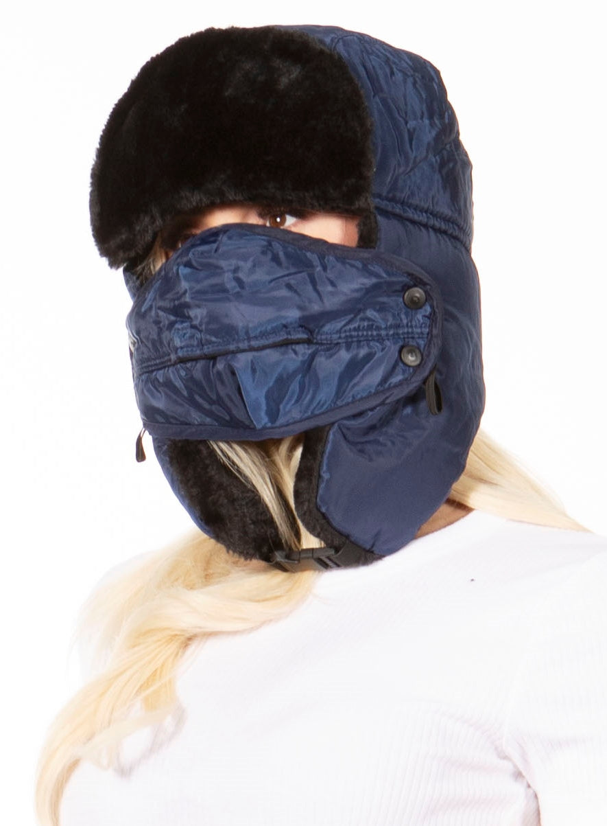 Sakkas Esty Ushanka Trapper Hat Adjustable Buckle Faux Fur Lined Winter Aviator Russian Hat Removable Mask for Men & Wom
