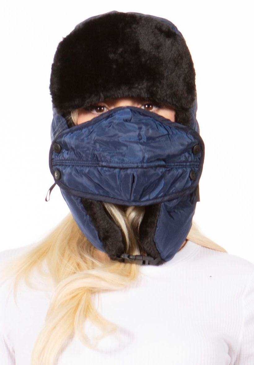 Sakkas Esty Ushanka Trapper Hat Adjustable Buckle Faux Fur Lined Winter Aviator Russian Hat Removable Mask for Men & Wom