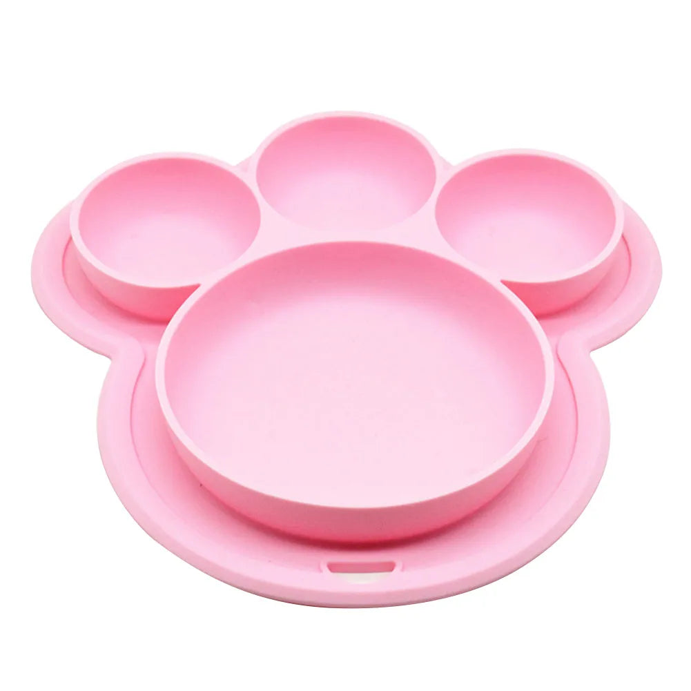 Kids Food – grade Silicone Home Dinner Dish Baby Plate Tableware Bear Paw Shape Children Training Cartoon Bowls Suction