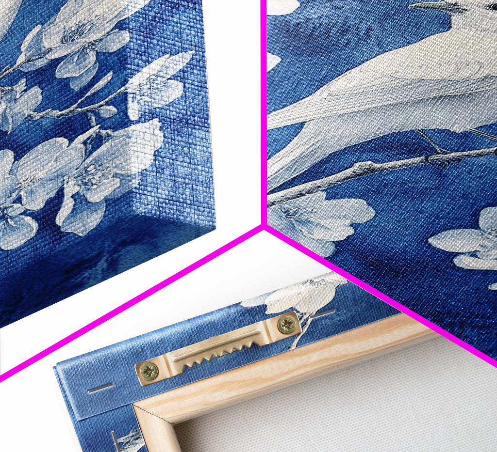 Blue Botanial Wall Art Chinoiserie Wall Art, White Bird, Blue Chinoiserie Home Decor, Botanical Print, Bird Painting, Fr