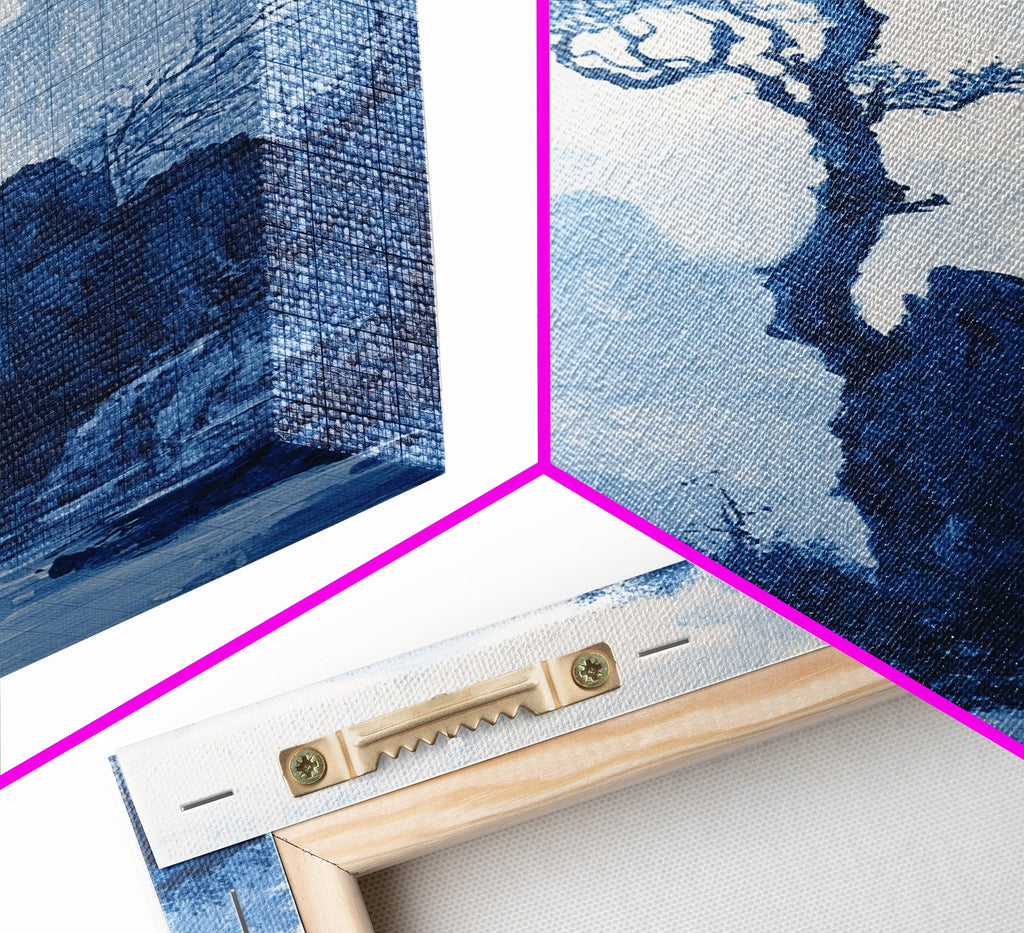 Chinoiserie Wall Art, Chinoiserie Style Canvas Print, Chinoiserie Blue Painting, Retro Boho Style Minimalist Wall Art, B