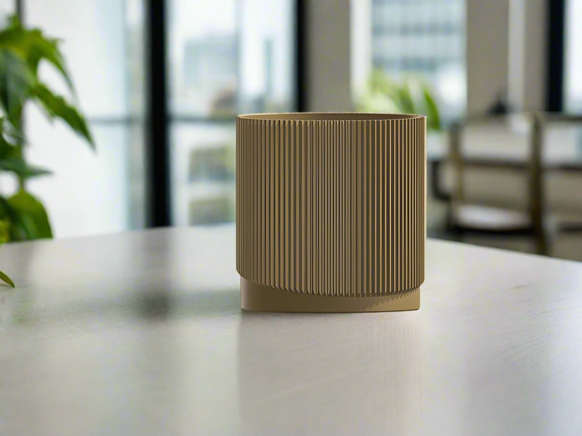 Mid – Century Ribbed Planter with Drainage and Saucer in Multiple Colors, 3D Printed Planter with Unique Modern Design,