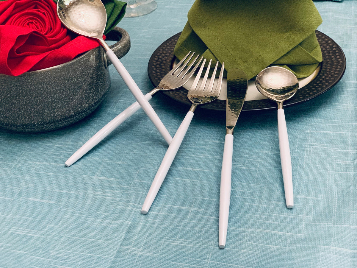 Vibhsa White & Silver Flatware Stainless Steel Set of 20