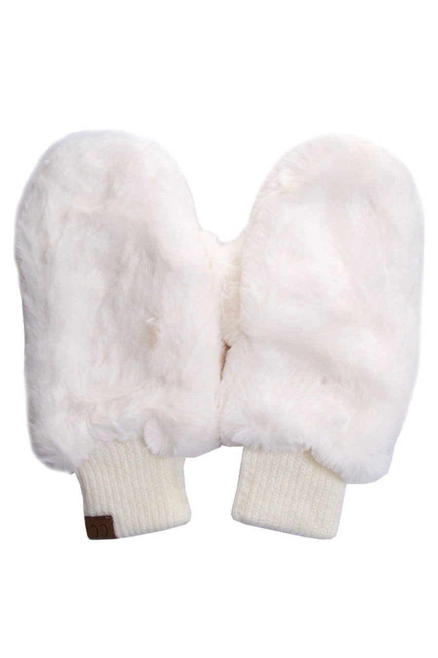 C.C Faux Fur Pop Top Mittens Gloves Shepherd Lining – Ivory