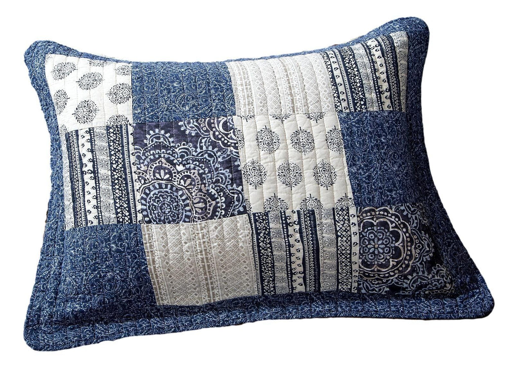 DaDa Bedding Denim Blue Elegance Floral Patchwork Farmhouse Pillow Sham (JHW660)