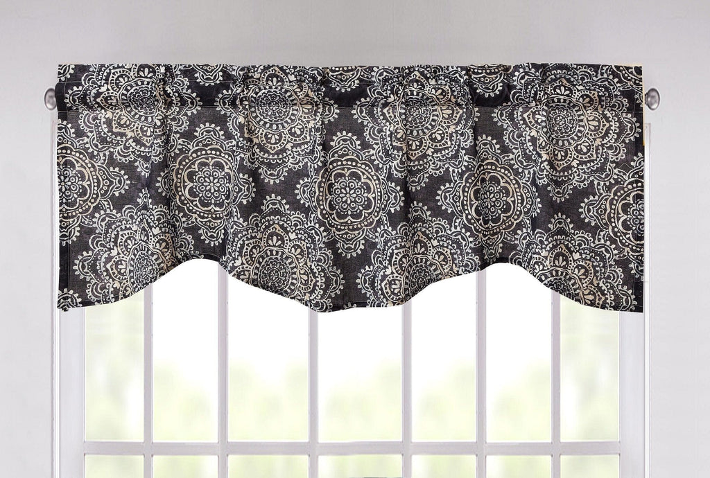 DaDa Bedding Navy Blue Bohemian Elegance Medallions Floral Window Curtain Valance – 18" x 52" (JHW – 660)