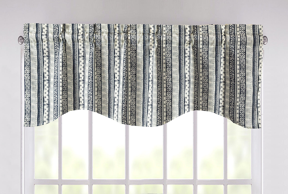 DaDa Bedding Denim Blue Elegance Striped Floral Window Curtain Valance – 18" x 52" (JHW – 660)