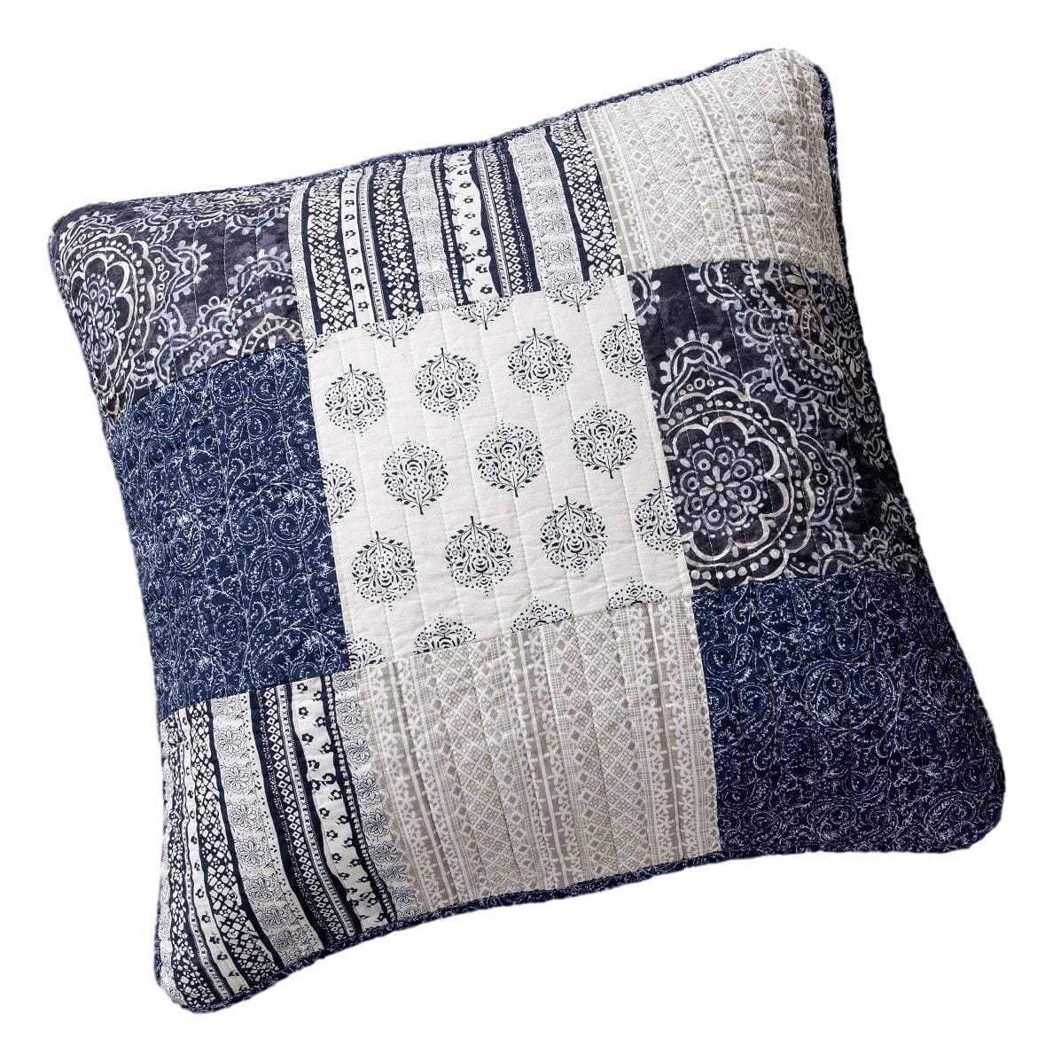 DaDa Bedding Patchwork Denim Blue Elegance Bohemian Euro Sham – 26” x 26" – 1PC (JHW660)