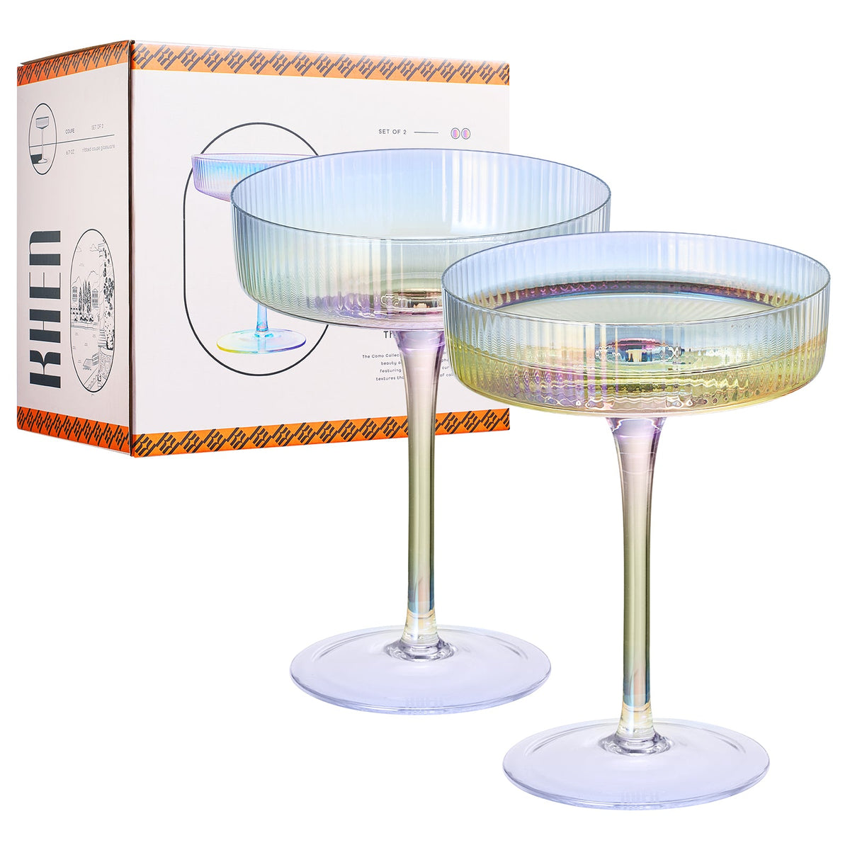 Como Ribbed Coupe Cocktail Glassware, Set of 2