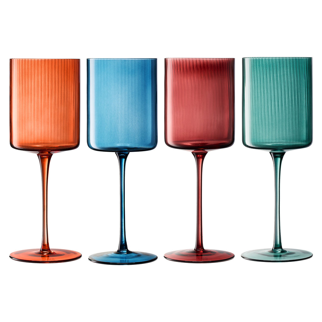 Tonal Ribbed Stemmed Wine Glassware, Set of 4