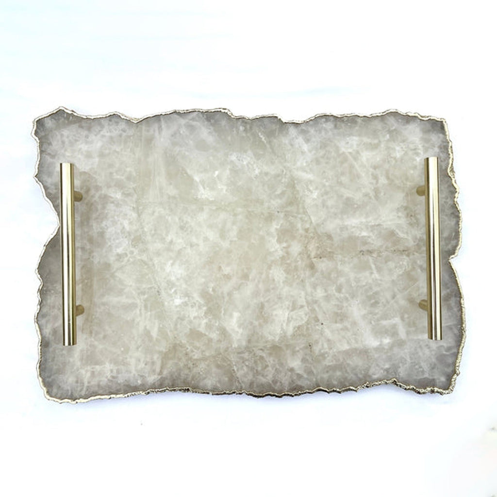 Large White Agate Serving Tray With Brass Handles/Personalized