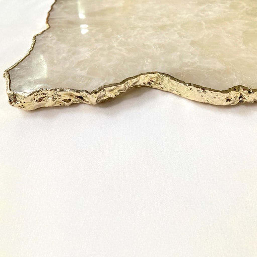 Large White Agate Serving Tray With Brass Handles/Personalized