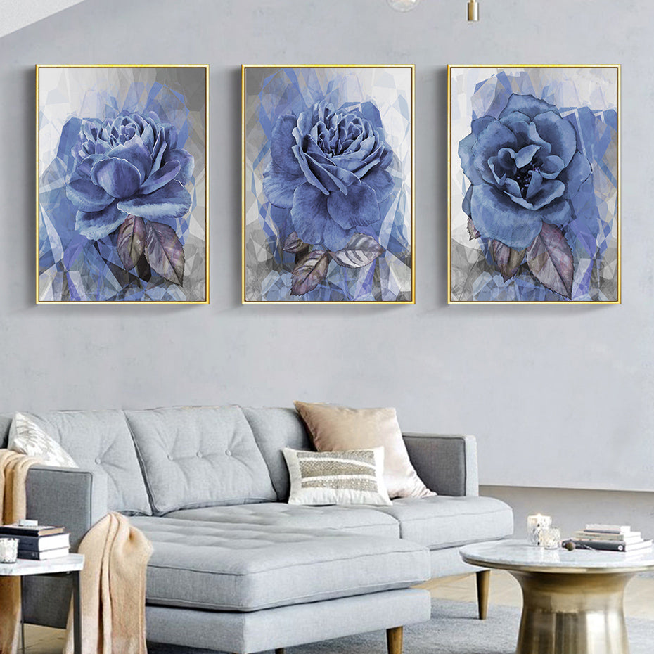 Modern Abstract Blue Peony Flower Canvas Painting