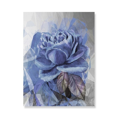 Modern Abstract Blue Peony Flower Canvas Painting