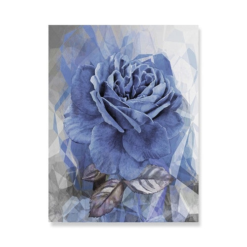 Modern Abstract Blue Peony Flower Canvas Painting