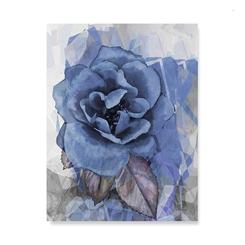 Modern Abstract Blue Peony Flower Canvas Painting