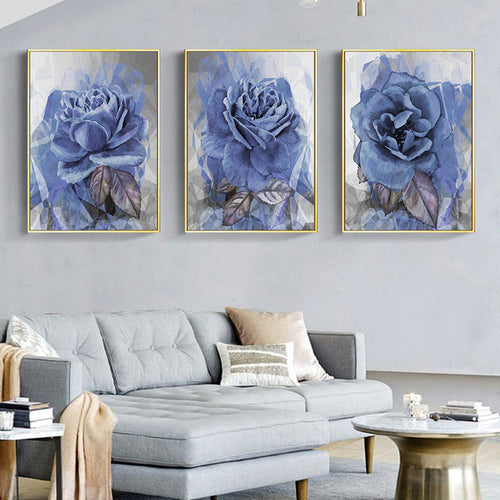 Modern Abstract Blue Peony Flower Canvas Painting