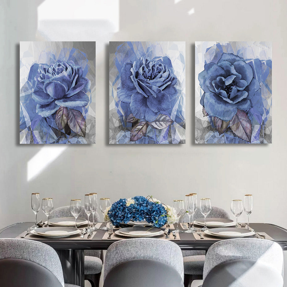 Modern Abstract Blue Peony Flower Canvas Painting