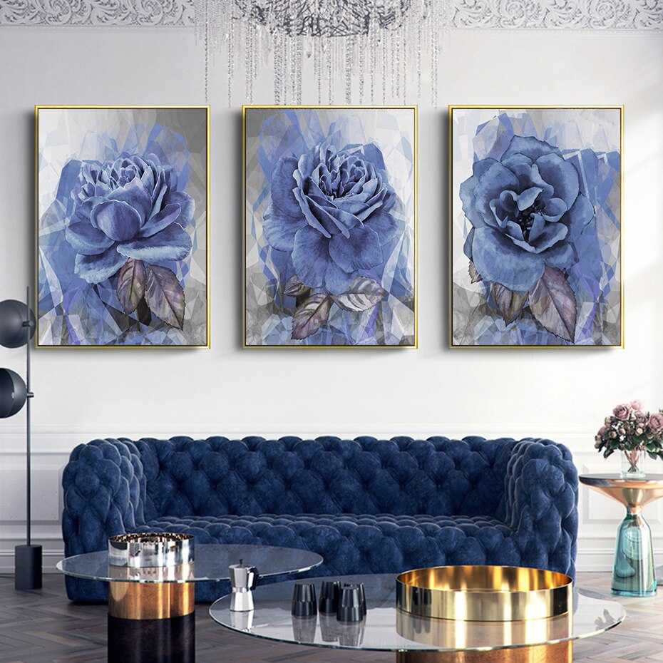 Modern Abstract Blue Peony Flower Canvas Painting
