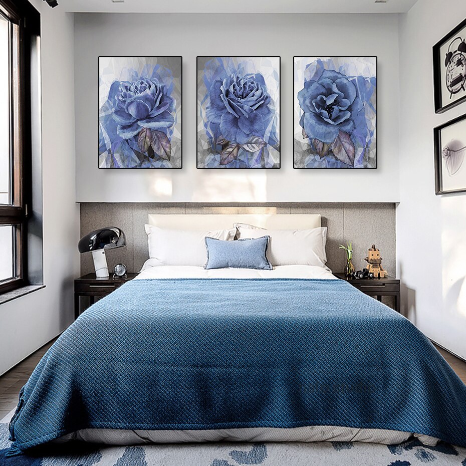 Modern Abstract Blue Peony Flower Canvas Painting