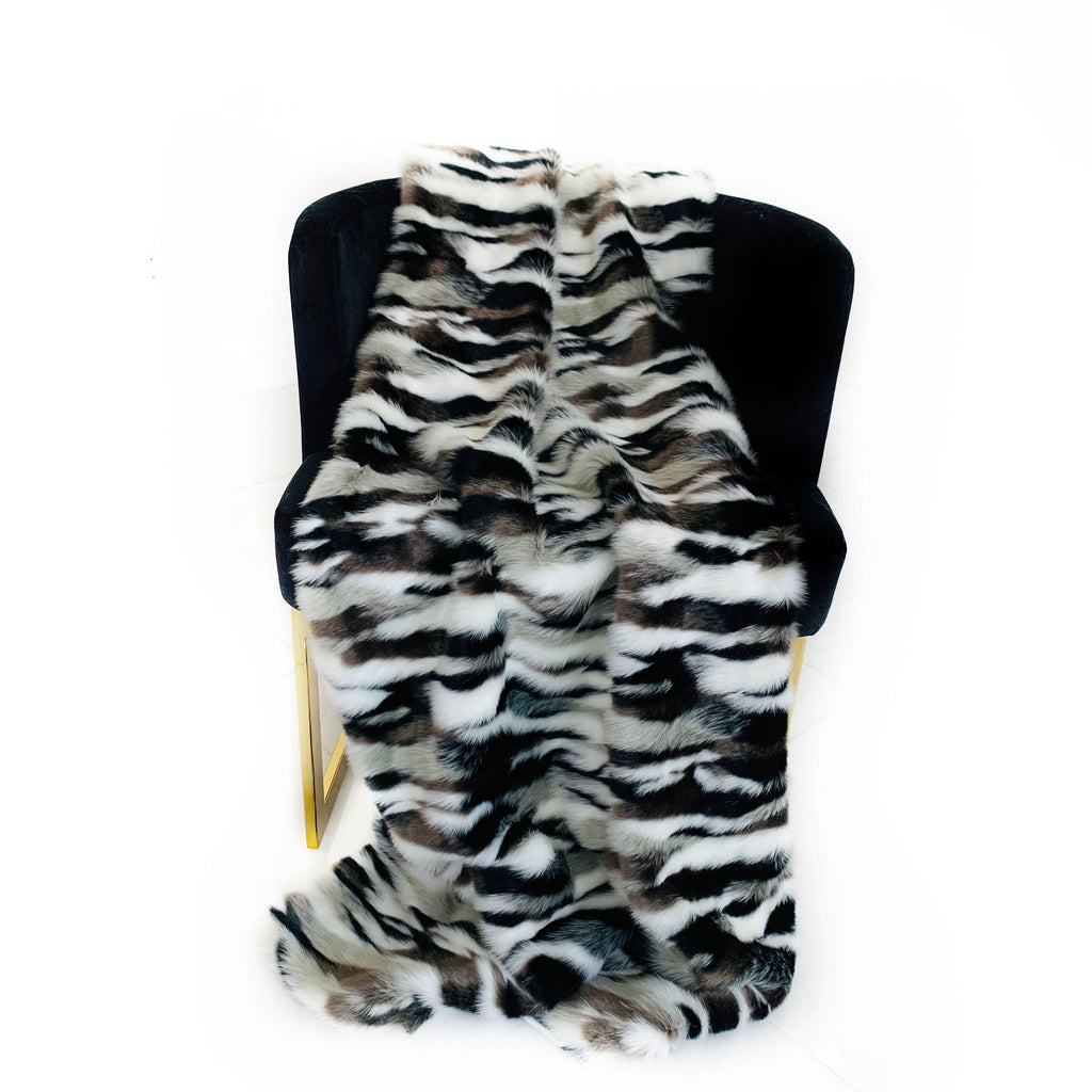 Plutus Black, White Zebra Faux Fur Luxury Throw Blanket
