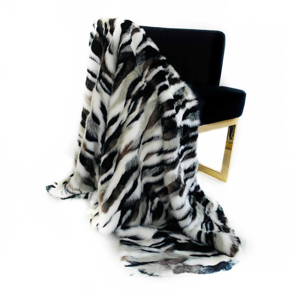 Plutus Black, White Zebra Faux Fur Luxury Throw Blanket