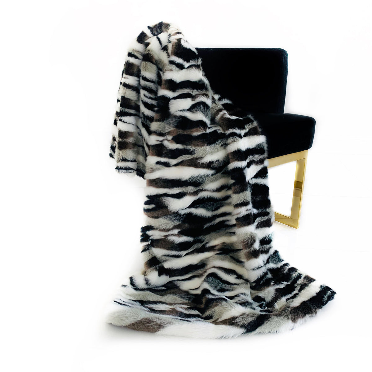 Plutus Black, White Zebra Faux Fur Luxury Throw Blanket