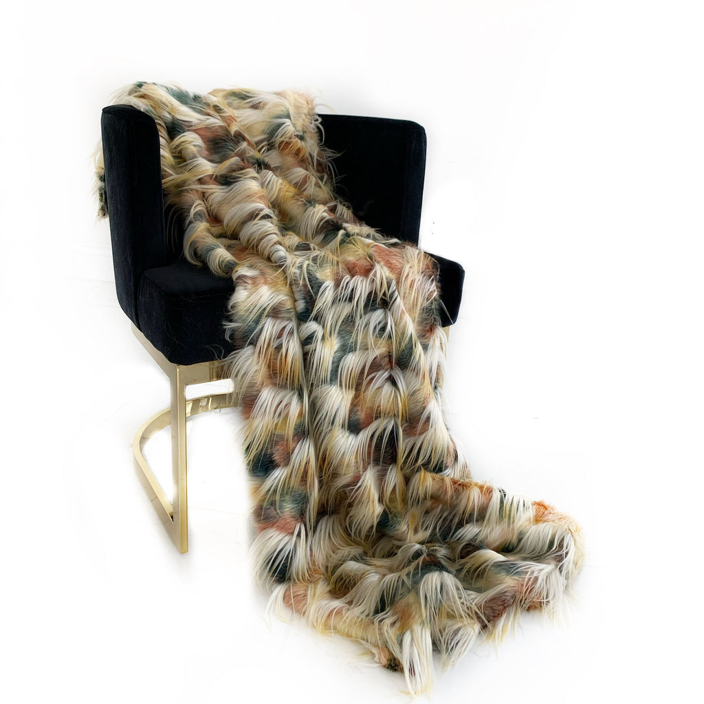 Plutus Multi – Color Fancy Feather Faux Fur Luxury Throw Blanket