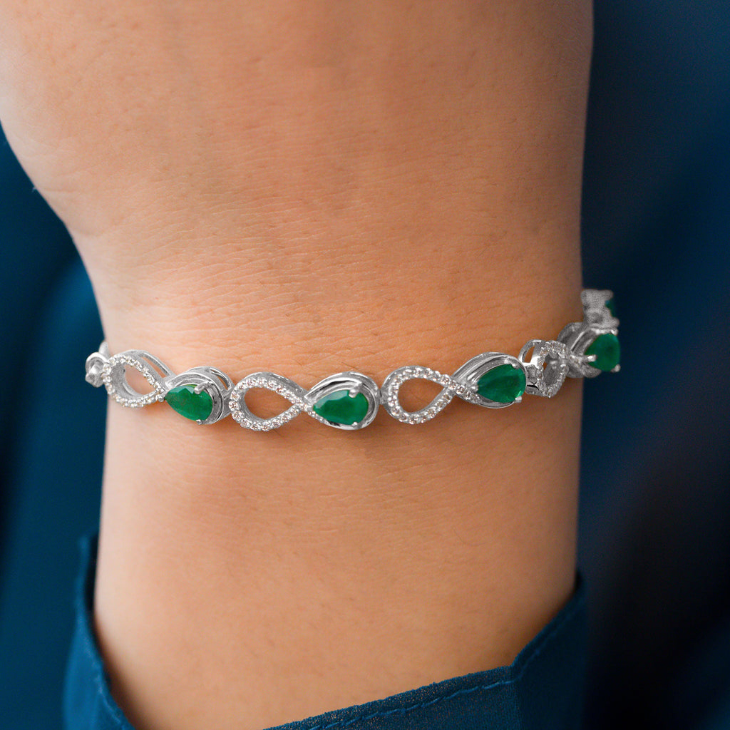 Real Emerald Infinity Bracelet With Moissanite