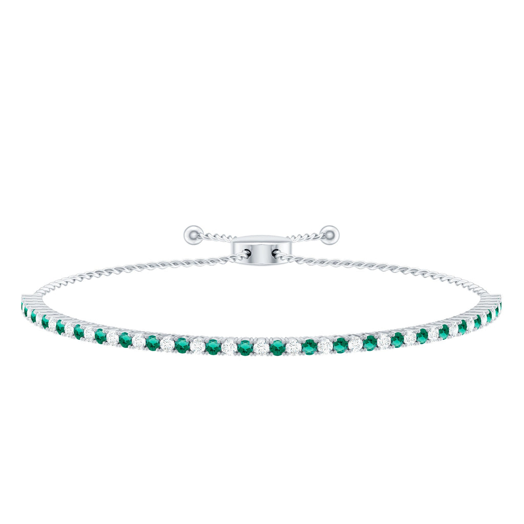Certified Lab Grown Diamond and Emerald Bolo Bracelet For Wedding