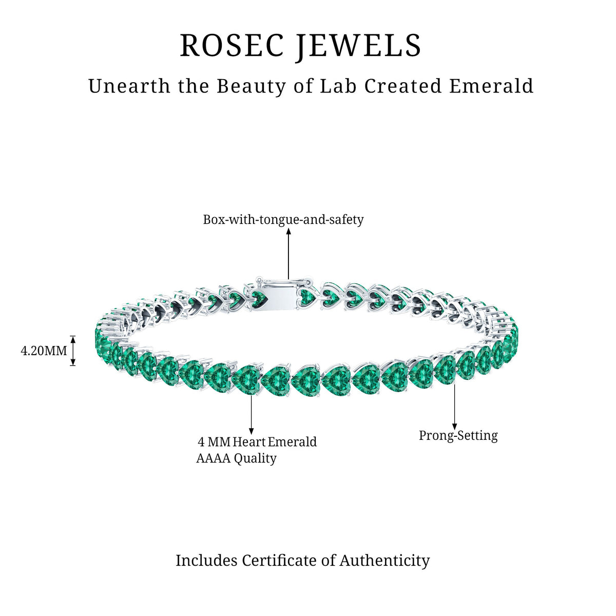 Lab Grown Emerald Heart Tennis Bracelet