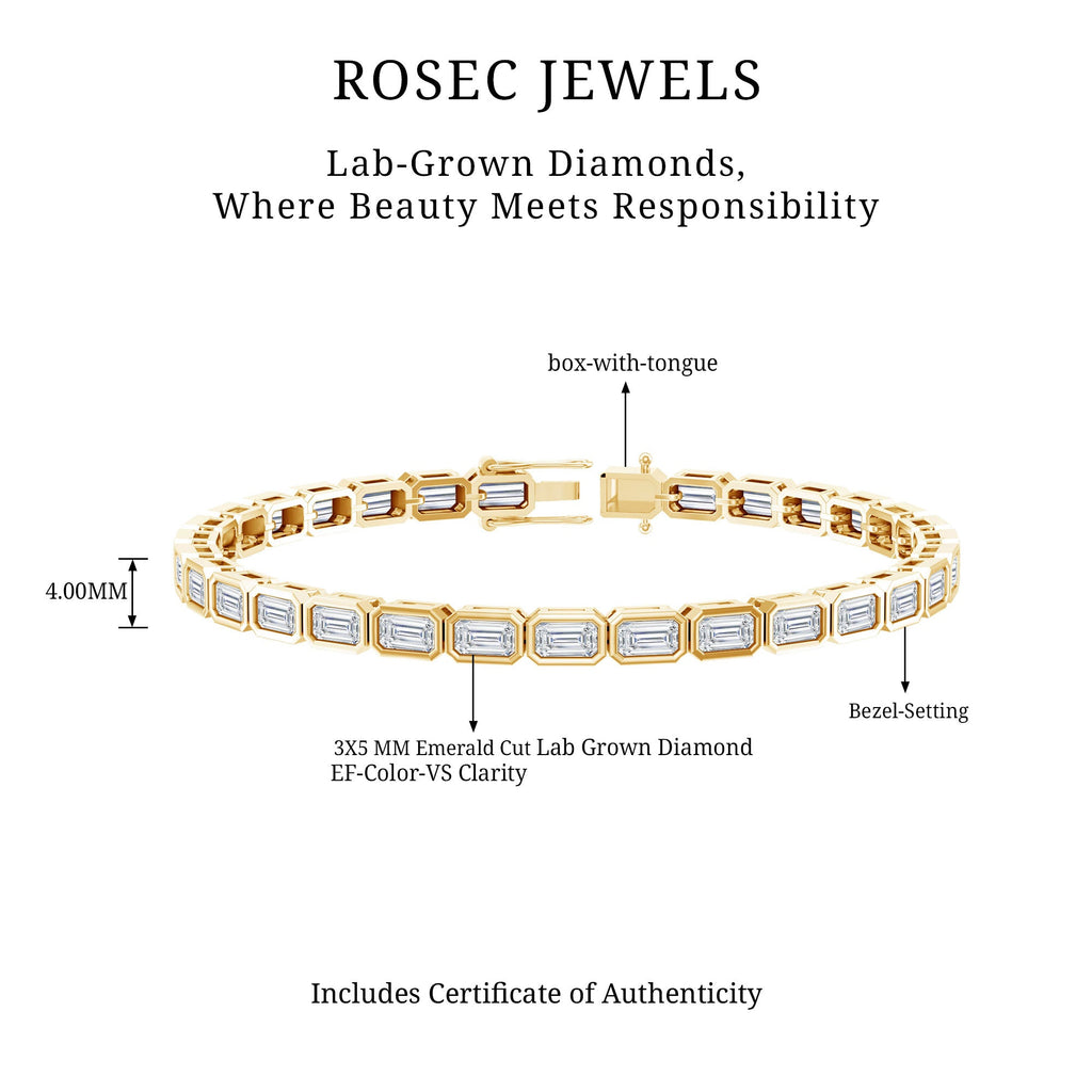 Emerald Cut Lab Grown Diamond Tennis Bracelet in Bezel Setting
