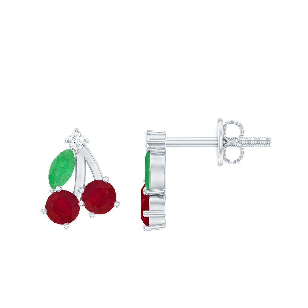 Natural Ruby and Emerald Cherry Earrings with Certificate