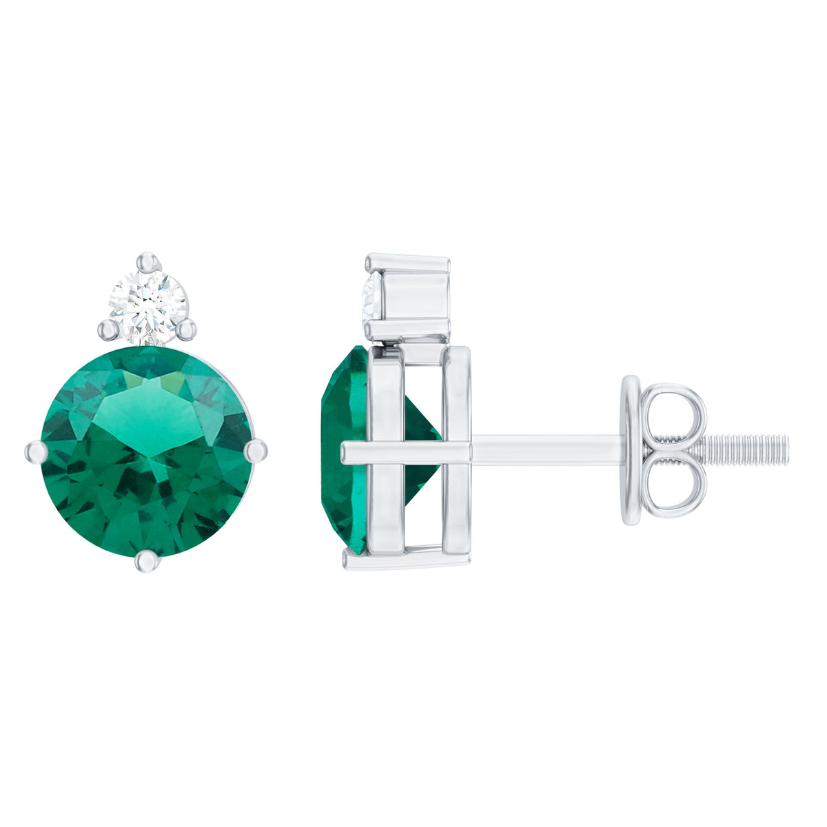 Lab Grown Emerald Screw Back Earrings With Diamond