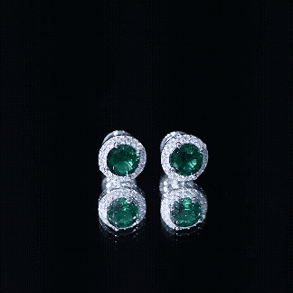 Certified 1.6 Carat Lab Created Emerald and Moissanite Halo Stud Earrings in Silver