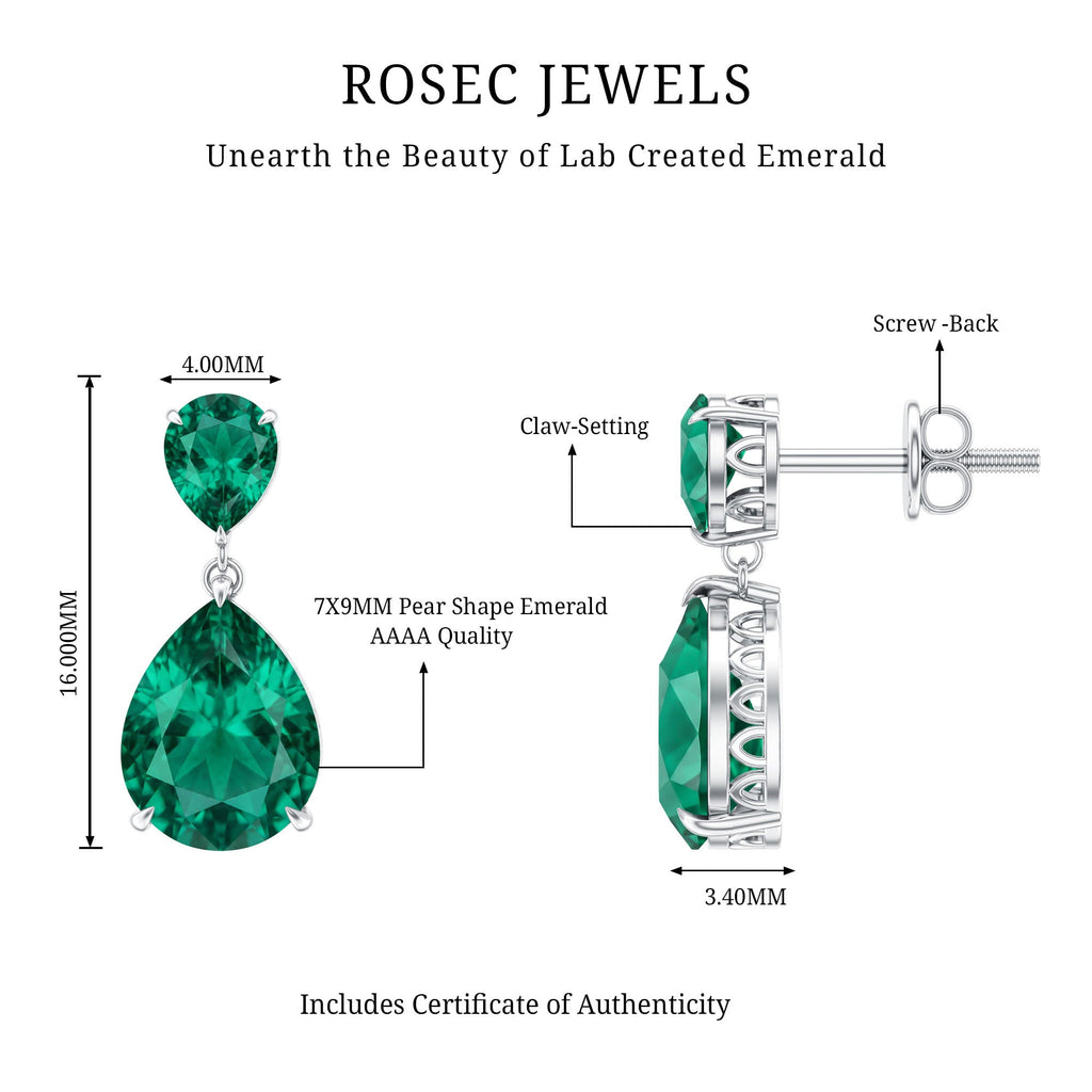 Lab Grown Emerald Teardrop Statement Earrings With Certificate