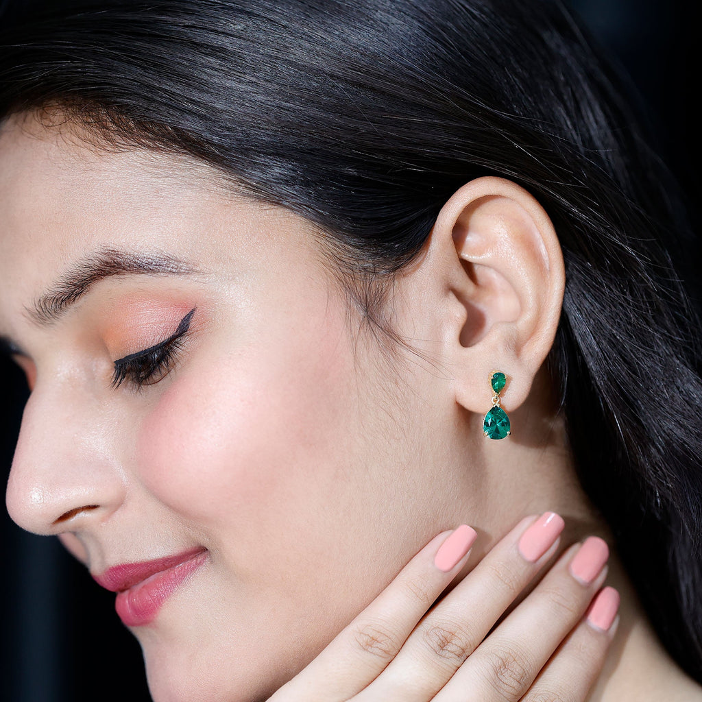 Lab Grown Emerald Teardrop Statement Earrings With Certificate