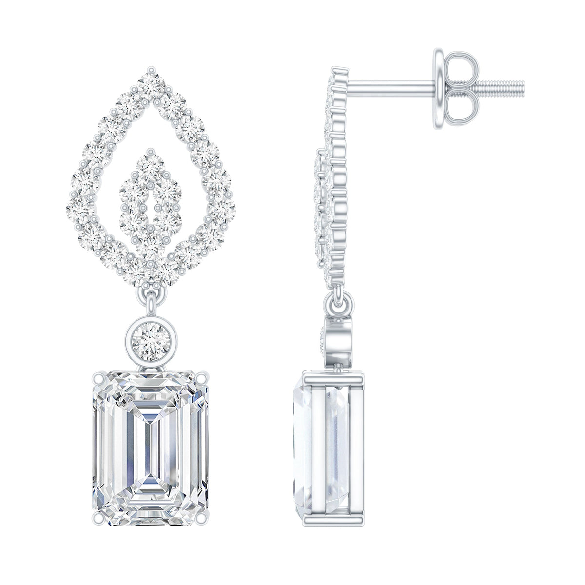 Emerald Cut Lab Grown Diamond Art Deco Drop Earrings