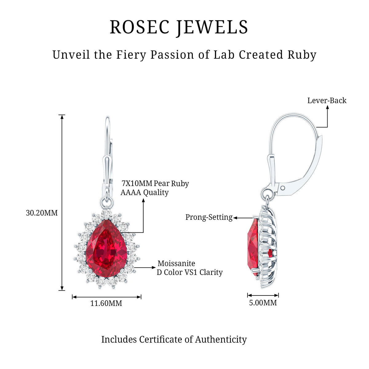 Certified 5.8 Carat Lab Created Ruby Dangle Earrings For Women