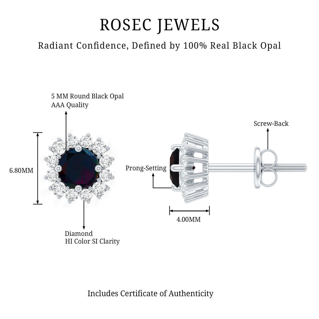Genuine Black Opal Diamond Earrings with Screw Back