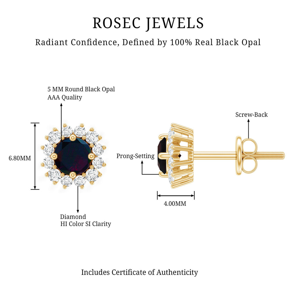 Genuine Black Opal Diamond Earrings with Screw Back