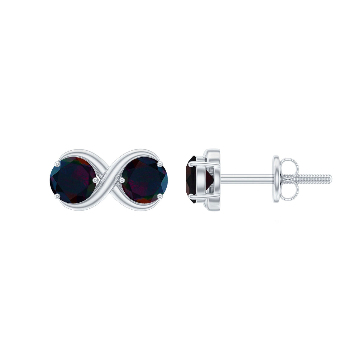 Natural 2 Stone Black Opal Infinity Earrings with Screw Back
