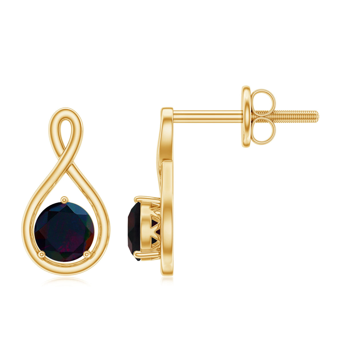 Natural Black Opal Infinity Earrings with Screw Back