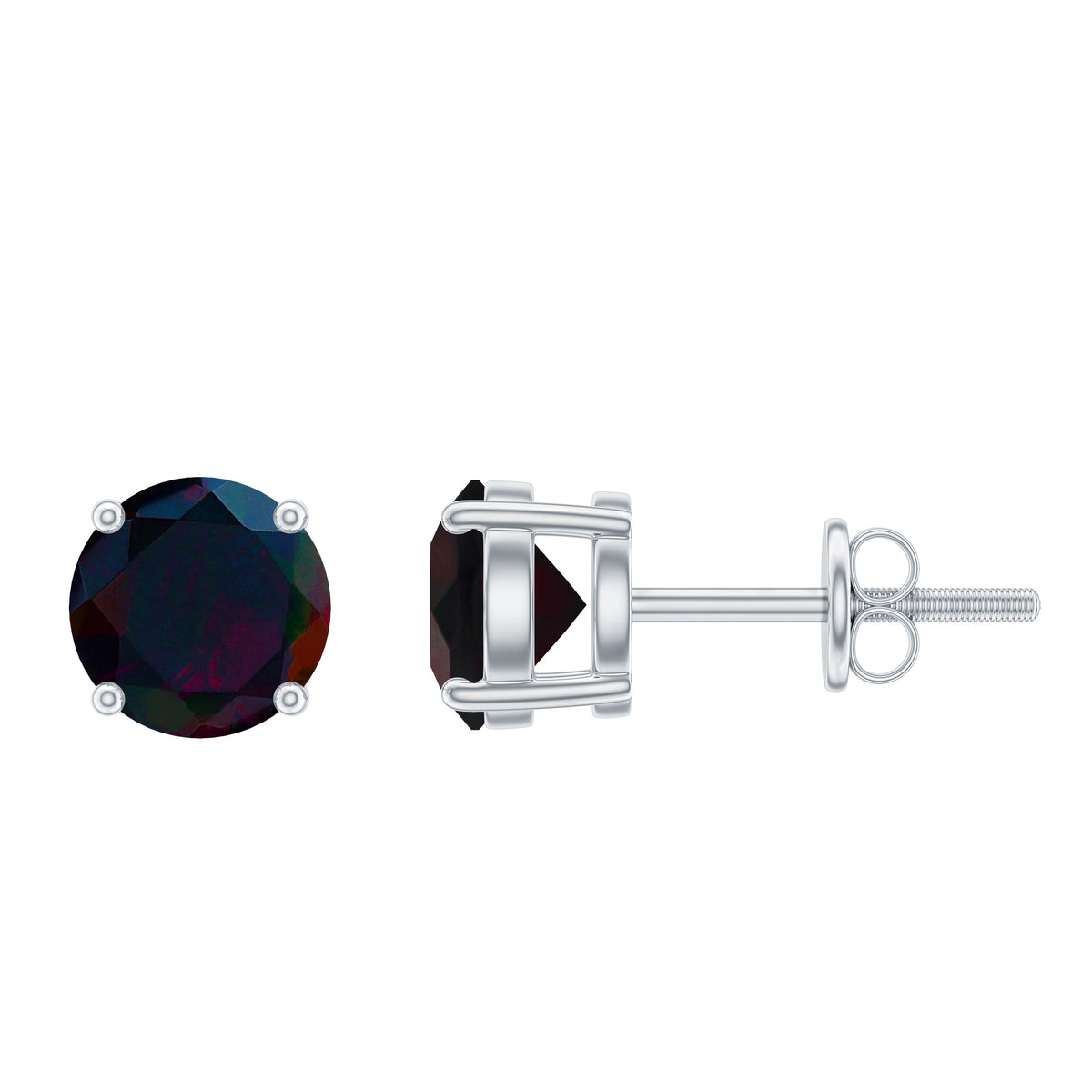 Genuine Black Opal Solitaire Stud Earrings with Screw Back