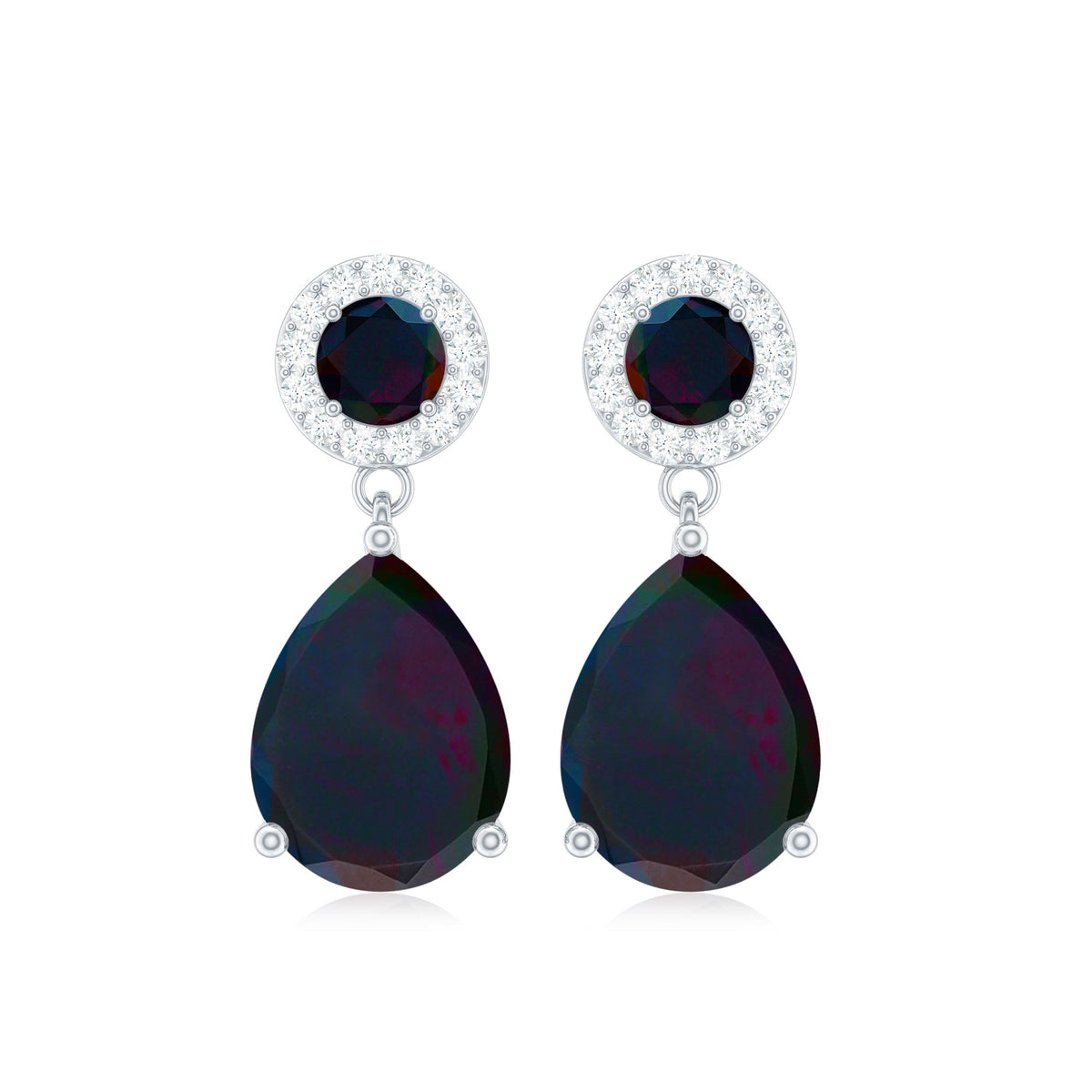 Classic Black Opal and Diamond Bridal Drop Earrings