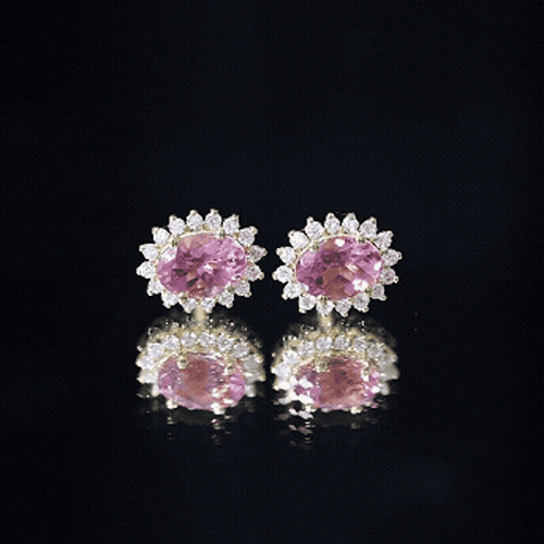 1.3 Carat Oval Pink Tourmaline Stud Earrings with Diamond Halo