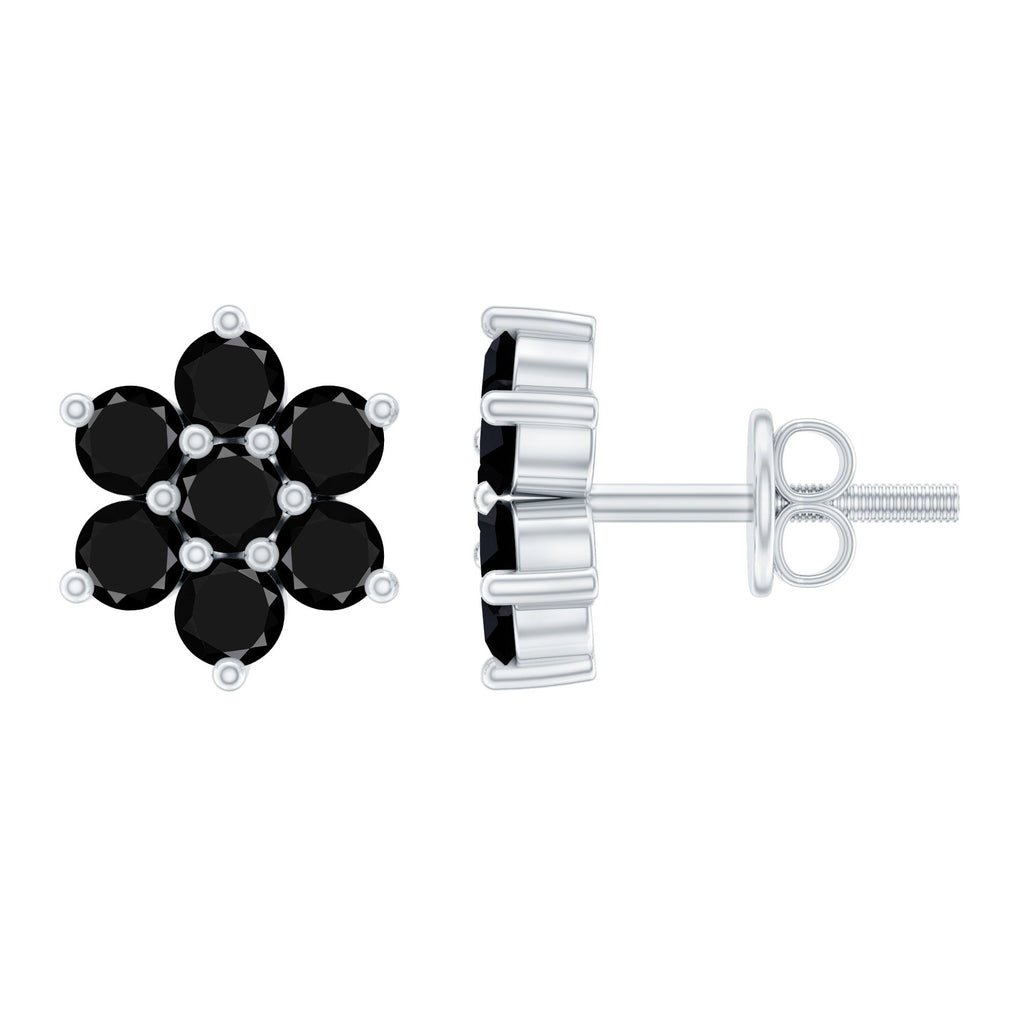 Natural Black Spinel Floral Cluster Stud Earrings